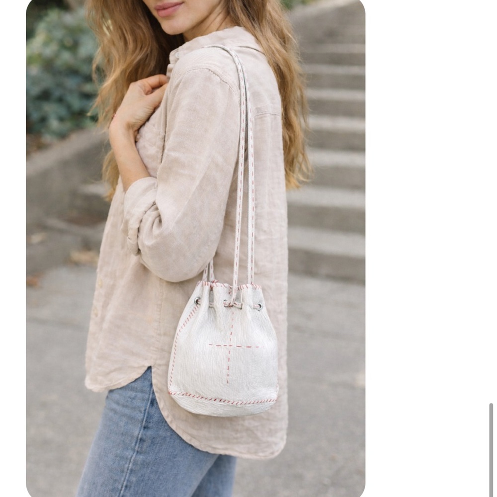 Cindy Kirk Hand-Stitched Leather Drawstring Bucket Bag